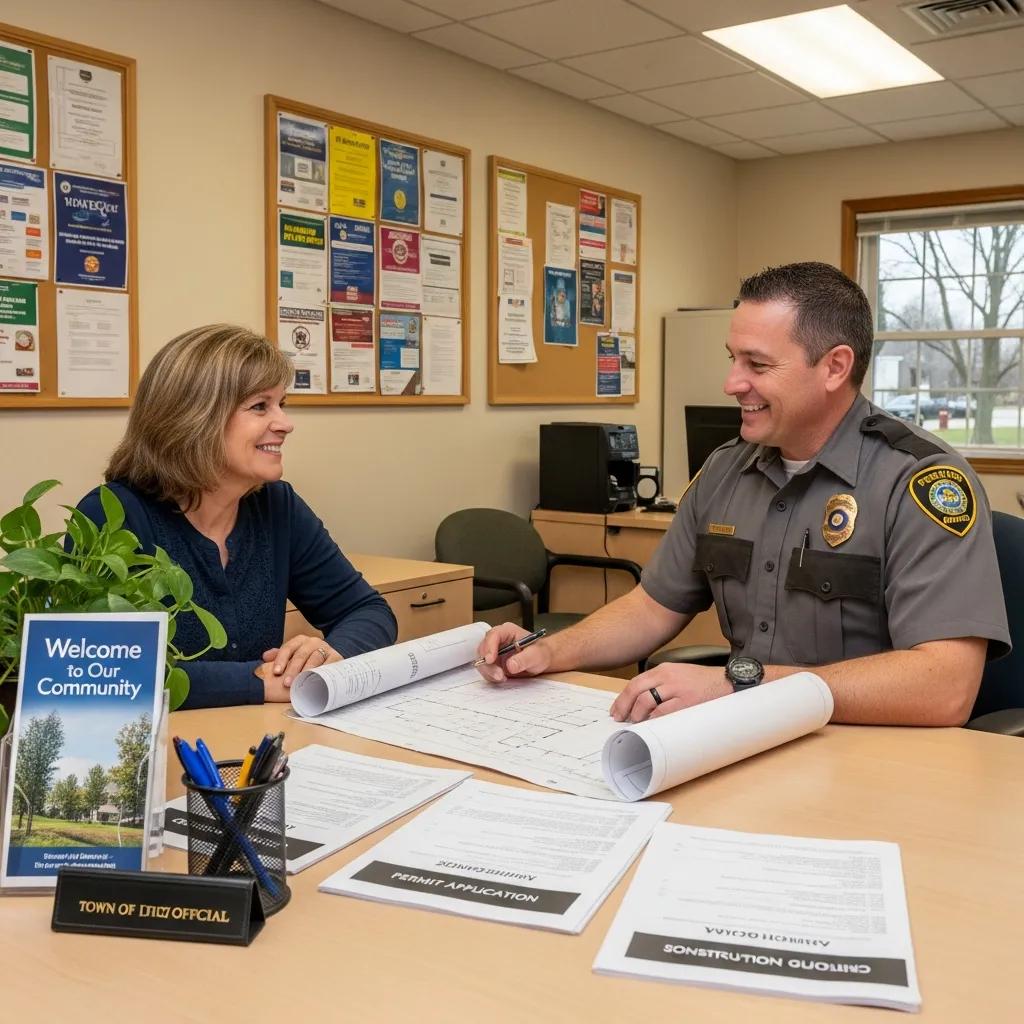 Homeowner reviewing a building permit application with a municipal official in Toronto