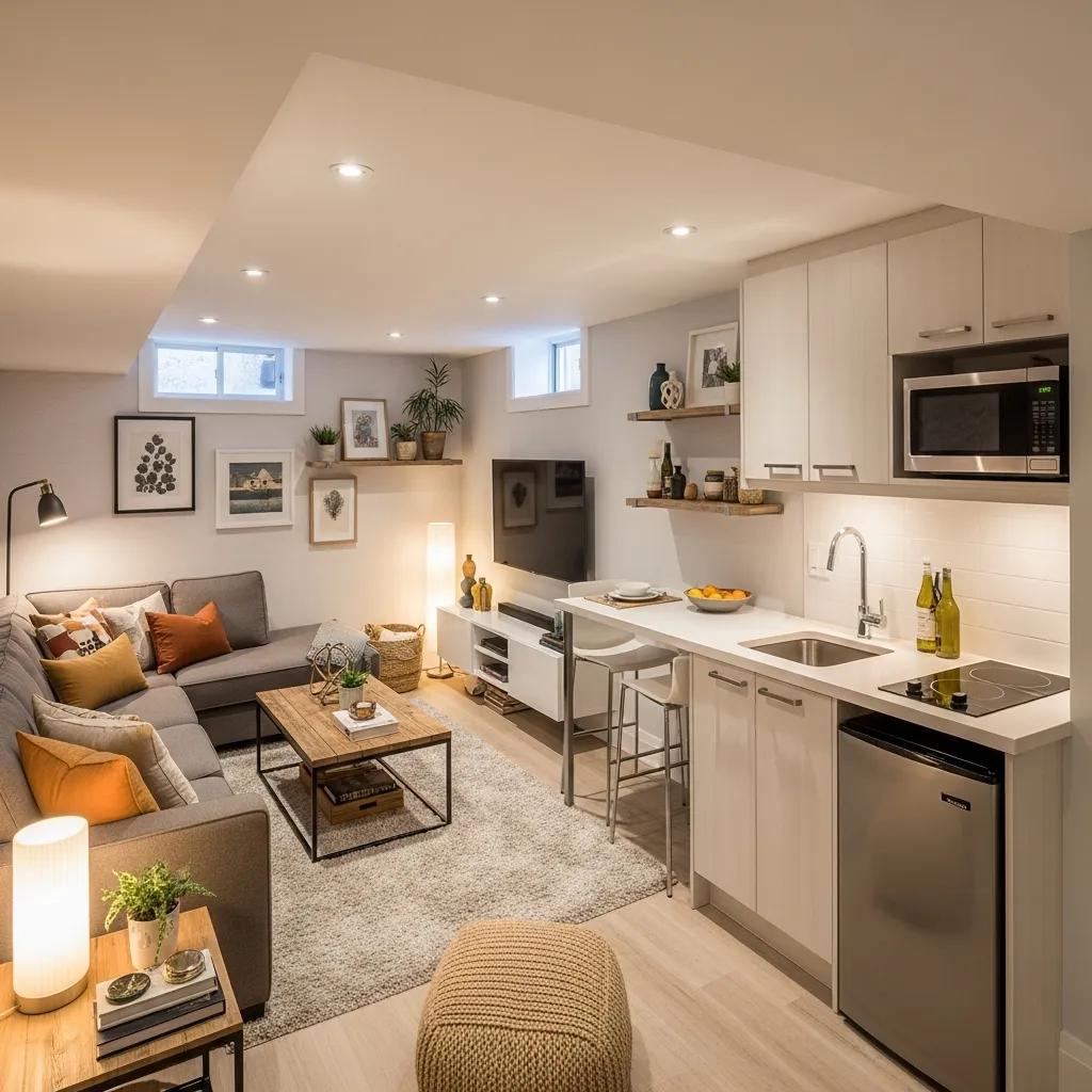 Cozy and functional basement conversion in a Toronto home showcasing a living area