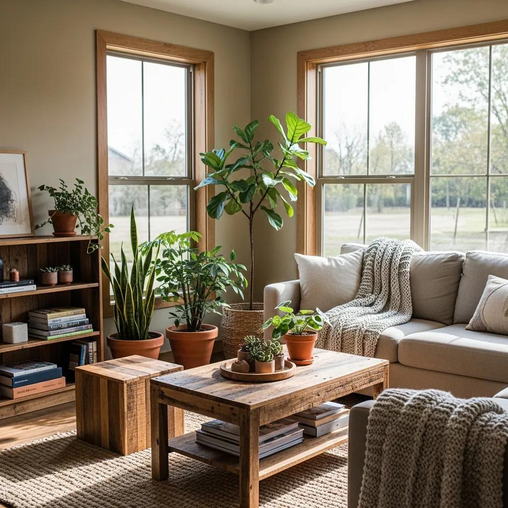 Living room with durable finishes and energy-conscious design features
