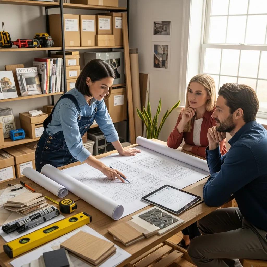 homeowners discussing renovation plans with a project manager in a cozy workspace ea7c1882 0e06 48a9 a73d a3abb5dee6a6 homeowners discussing renovation plans with a project manager in a cozy workspace ea7c1882 0e06 48a9 a73d a3abb5dee6a6