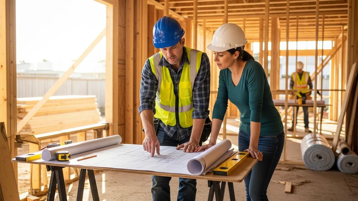 Homeowner consulting with a contractor about load bearing wall removal project