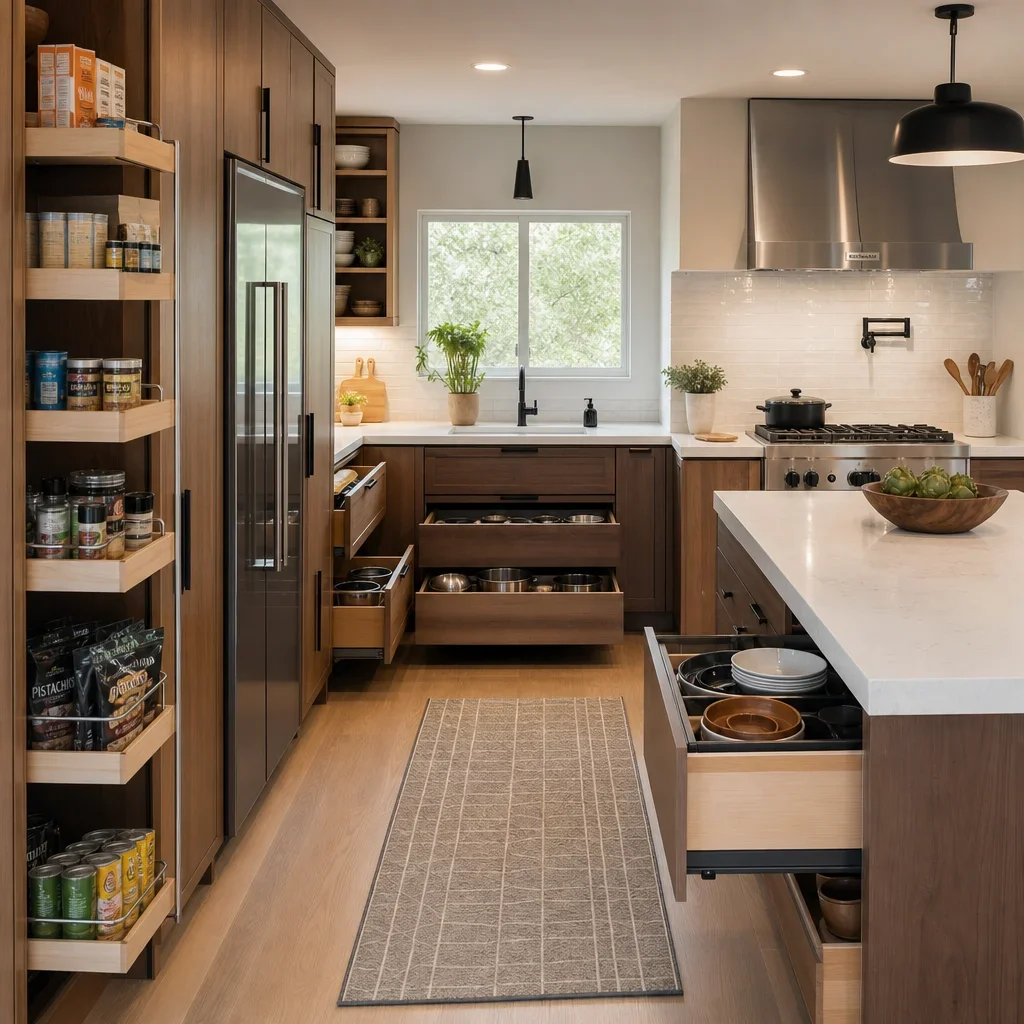 A kitchen designed for efficient workflow and smart storage.