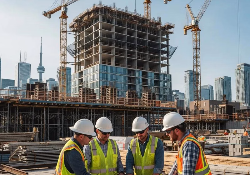 construction site in toronto with workers discussing blueprints highlighting building permits and renovations adffb36c 9b19 4193 b060 69ac220c675b