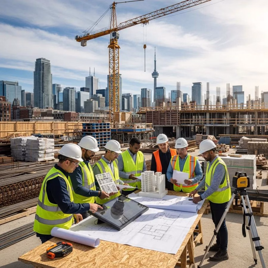 design build construction team collaborating on a project in toronto with skyline in the background 0bbe07df 252e 48ca 8627 886634771fd6