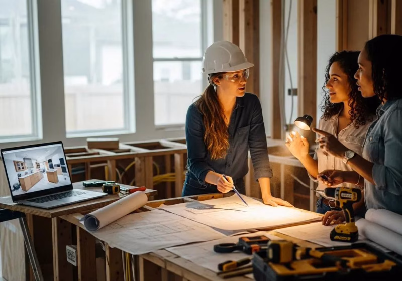 homeowners consulting with a design build contractor during a kitchen renovation 6b11c334 8f79 4010 b272 c285009b85cc