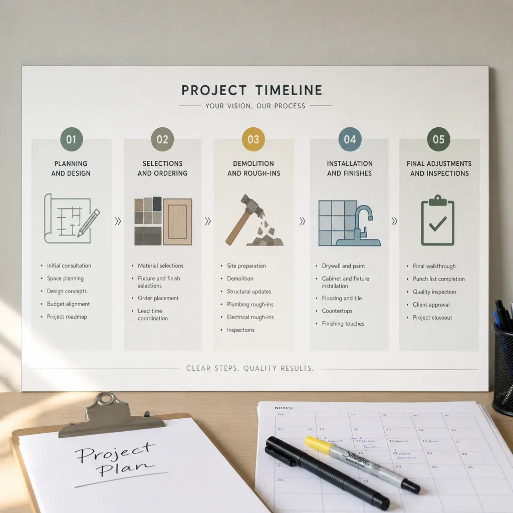 A kitchen renovation timeline showing the main project phases.