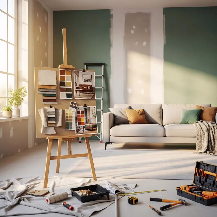 living room renovation scene with construction tools and design elements 40900b42 2462 40ac be54 637db77b4dc8