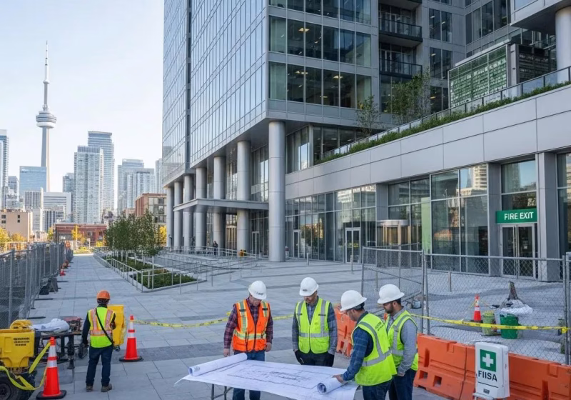 modern commercial building in toronto with construction workers discussing plans and blueprints 44b6b9a0 a07b 4257 b2f8 0153b601e716