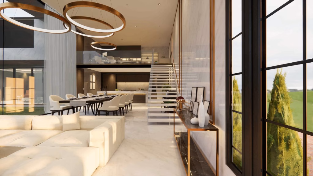 Wide view of an open concept renovation