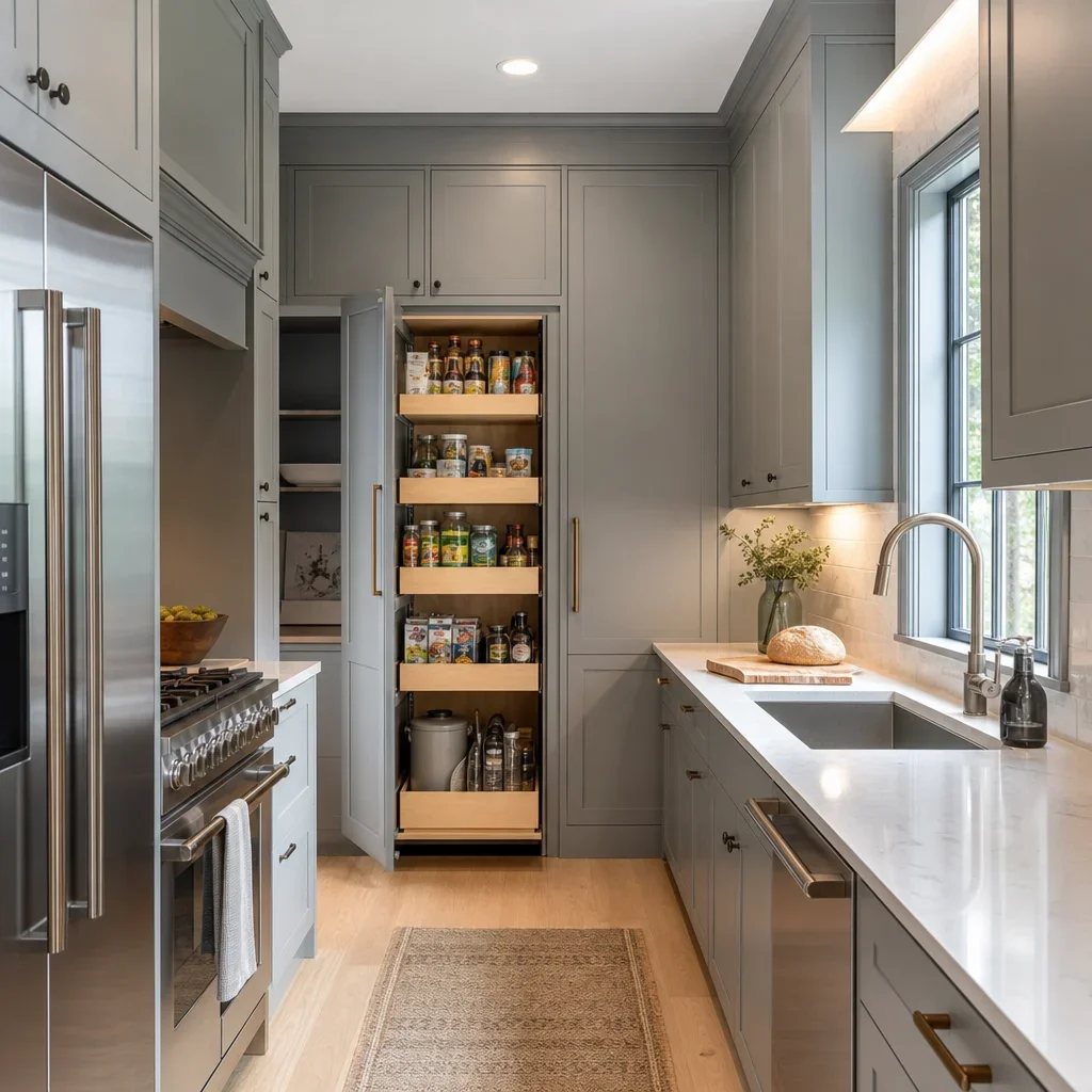 A compact kitchen with practical storage and lighting improvements.