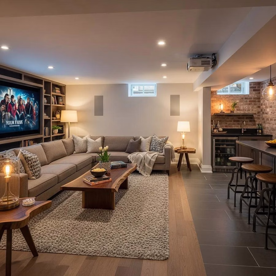 stylish basement renovation in toronto featuring an entertainment area with comfortable seating and modern decor 793f5faf 63fe 41e9 bcd9 2340f0adcded