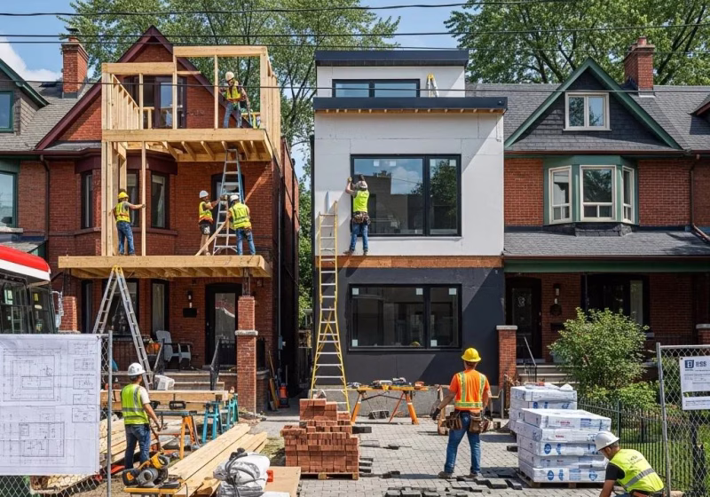 toronto residential neighborhood with home renovations in progress showcasing construction workers and diverse architectural styles 0ba6dbba 890a 4625 94f6 5798fb51bc77